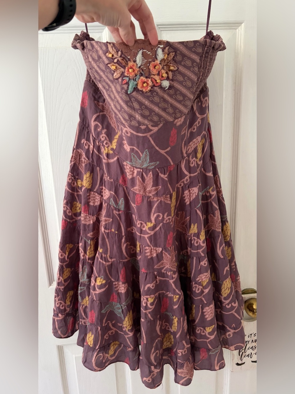 Free People Plum Floral Embroidered Strapless Dress